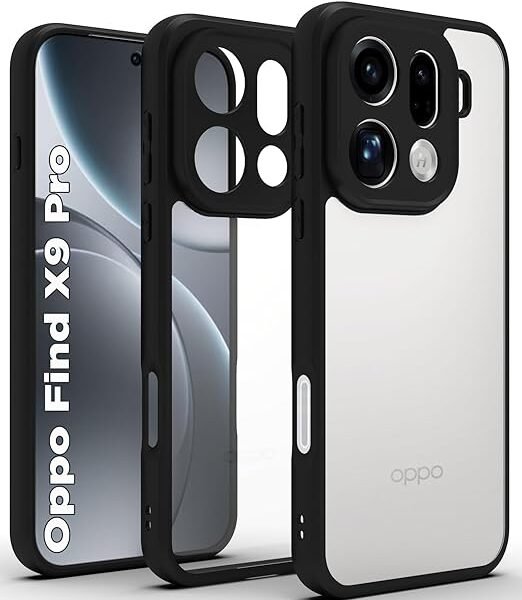 RIGGEAR Shockproof Sleek Hybrid Armor Back Cover Case for Oppo Find X9 Pro 5G (Clear PC + Black TPU Bumper)
