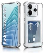 WOW IMAGINE Transparent Back Cover Case for Redmi Note 14 SE 5G | Redmi Note 14 5G Flexible Built-in Slim Card Pockets Wallet | 360° Camera Protection TPU | Soft Silicone Mobile Cover - Transparent