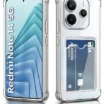 WOW IMAGINE Transparent Back Cover Case for Redmi Note 14 SE 5G | Redmi Note 14 5G Flexible Built-in Slim Card Pockets Wallet | 360° Camera Protection TPU | Soft Silicone Mobile Cover - Transparent