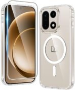 FNTCASE for Oneplus 15 Case Clear: One Plus 15 Case with Screen Protector Drop Proof Compatible with Magsafe Slim Anti Yellowing Rugged Shockproof Protective Transparent Cover (Clear Magnetic)