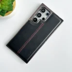 Samsung Galaxy S25 Ultra PU Leather Middle Stitch Side Chrome Case Cover - Image 7