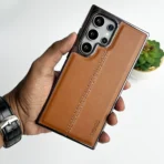 Samsung Galaxy S25 Ultra PU Leather Middle Stitch Side Chrome Case Cover - Image 2