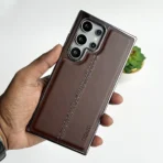 Samsung Galaxy S25 Ultra PU Leather Middle Stitch Side Chrome Case Cover - Image 3