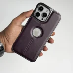 iPhone 16 series middle stitch PU Leather side chrome case cover - Image 9