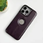 iPhone 16 series middle stitch PU Leather side chrome case cover - Image 6