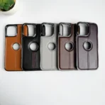 iPhone 16 series middle stitch PU Leather side chrome case cover - Image 8