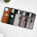 iPhone 16 series middle stitch PU Leather side chrome case cover - Image 7