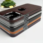 iPhone 16 series middle stitch PU Leather side chrome case cover - Image 2