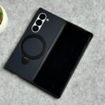 Samsung Galaxy Z Fold 7 Premium carbon Fiber Texture MagSafe Magnetic Stand Case Cover - Image 6