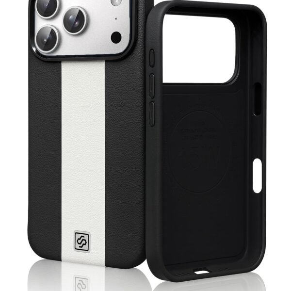 DIZORO Leather Case for iPhone 17 Pro, Men Women Luxury Elegant Slim Business PU Cover Soft Non-Slip Grip Shockproof Anti-Scratch Protective Back Cover Black White