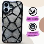 Glitter Back Cover Case Compatible with iPhone 17, Luxury Electroplated 3D Cube, Diamond Bling Shiny Soft TPU Clear Shockproof Women Girls Protective Phone Cover (Black)