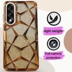 VONZEE Gradient Glitter Case for One Plus Nord 5, Luxury Electroplated 3D Cube, Diamond Bling Shiny Soft TPU Clear Shockproof Women Girls Protective Oneplus Nord 5 Phone Cover (Gold) - Image 2