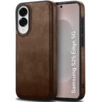 TheGiftKart Genuine Leather Finish Back Cover Case for Samsung Galaxy S25 Edge 5G | Shockproof Design | Camera & Screen Protection | Stunning Minimalist Design Back Cover Case (Brown)