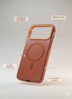 Case for iPhone 17 Pro/Pro Max, Chrome Steel Protective Cover with Wireless Charging Ring, Slim Design (Orange, iPhone 17 Pro Max) - Image 2