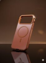 Case for iPhone 17 Pro/Pro Max, Chrome Steel Protective Cover with Wireless Charging Ring, Slim Design (Orange, iPhone 17 Pro Max)