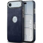 TheGiftKart Genuine Leather Finish Back Cover Case for iPhone 17 Air | Shockproof Design | Raised Edges for Camera & Screen Protection | Stunning Minimalist Design Back Cover Case (Blue, Chrome)