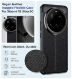 Golden Sand Leather Textured Back Cover Case Compatible with Xiaomi 15 Ultra (Shockproof TPU | Midnight Black) - Image 2